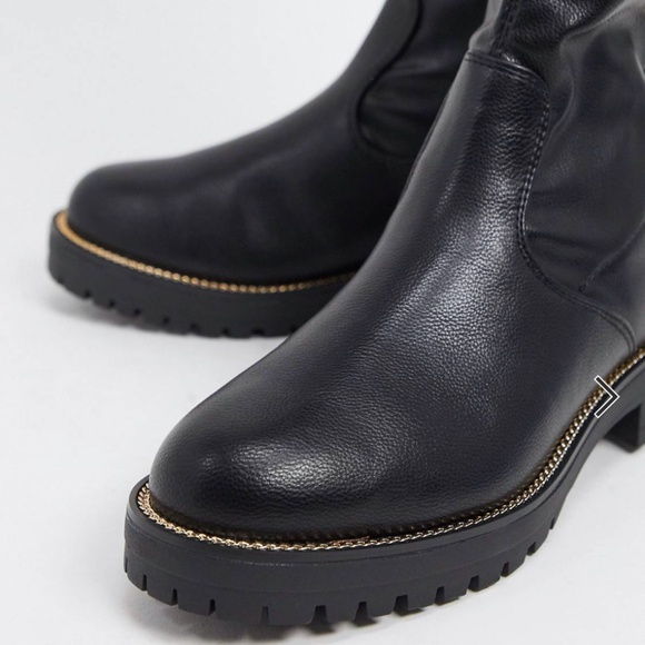 ASOS Design Kate Flat Over the Knee Faux Leather Black Boots - Size 6 - Picture 2 of 12